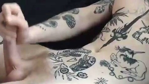 nice-looking tits Trans Lady With Full Tattoos Strokes Her filthy wang On cam